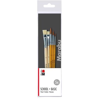 Marabu Pinselset School & Basic, 5 Malpinsel aus FSC-zertifiziertem Holz, 2 flache und 3 runde Pinsel, für Schule und Hobby, 0184000000200 Marabu Pinselset School & Basic, 5 Malpinsel aus FSC-zertifiziertem Holz, 2 flache und 3 runde Pinsel, für Schule und Hobby, 0184000000200