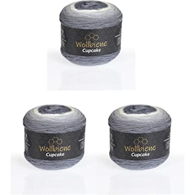 Wollbiene Cupcake 3 x 150g Strickwolle 450 Gramm Wolle zum Stricken und Häkeln Babywolle türkische Wolle Farbverlaufswolle (dunkgelgrau hellgrau weiß 3100) Wollbiene Cupcake 3 x 150g Strickwolle 450 Gramm Wolle zum Stricken und Häkeln Babywolle türkische Wolle Farbverlaufswolle (dunkgelgrau hellgrau weiß 3100)