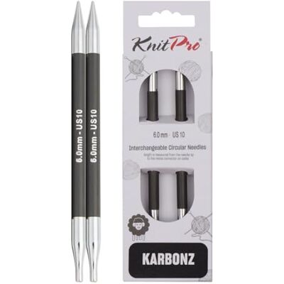 KnitPro Karbonz Austauschbare Nadelspitzen 4" (10cm) 6mm KnitPro Karbonz Austauschbare Nadelspitzen 4" (10cm) 6mm