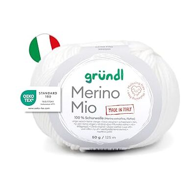 Gründl Wolle Merino Mio Merinowolle 1 Knäuel x 50 g, Weiß weiche Merinowolle zum Stricken und Häkeln Kuschelig und hautfreundlich 100 % Schurwolle (Merino extrafein) 1 Knäuel Gründl Wolle Merino Mio Merinowolle 1 Knäuel x 50 g, Weiß weiche Merinowolle zum Stricken und Häkeln Kuschelig und hautfreundlich 100 % Schurwolle (Merino extrafein) 1 Knäuel