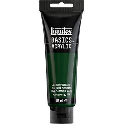 Liquitex 8870029 Basics Acrylfarbe, monopigmentierte Künstlerpigmente, lichtecht, mittlere Viskosität, Archivqualität, seidenglänzender Finish, 118ml Tube Dunkelgrün Permanent Liquitex 8870029 Basics Acrylfarbe, monopigmentierte Künstlerpigmente, lichtecht, mittlere Viskosität, Archivqualität, seidenglänzender Finish, 118ml Tube Dunkelgrün Permanent