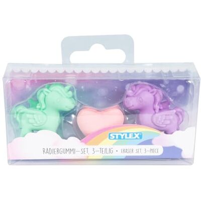 Stylex 34098 Radiergummi Einhorn, 3-teiliges Set, Radierer zum Entfernen von Bleistiftstrichen, zufällige Farbauswahl Stylex 34098 Radiergummi Einhorn, 3-teiliges Set, Radierer zum Entfernen von Bleistiftstrichen, zufällige Farbauswahl