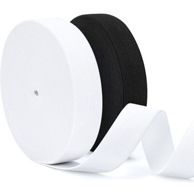 VynyQoo 2 Rollen Gummiband zum Nähen, 25mm Breite 12 Meter Gummiband Nähen, Gummiband Schwarz und Weiß für Basteln, DIY-Projekte und Bekleidungsherstellung VynyQoo 2 Rollen Gummiband zum Nähen, 25mm Breite 12 Meter Gummiband Nähen, Gummiband Schwarz und Weiß für Basteln, DIY-Projekte und Bekleidungsherstellung