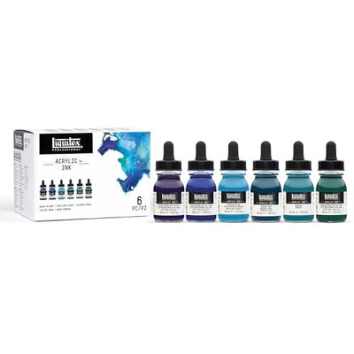 Liquitex 3699375 flüssige Professional Acrylfarben Ink, Tusche im Set, hochpigmentierte Airbrushfarbe,Wassertöne 6 Farben a 30ml Liquitex 3699375 flüssige Professional Acrylfarben Ink, Tusche im Set, hochpigmentierte Airbrushfarbe,Wassertöne 6 Farben a 30ml