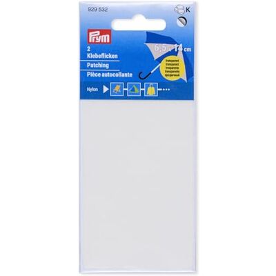 Prym 929532 Klebeflicken Nylon, 2 Stück, 6,5 x 14cm, transparent Prym 929532 Klebeflicken Nylon, 2 Stück, 6,5 x 14cm, transparent