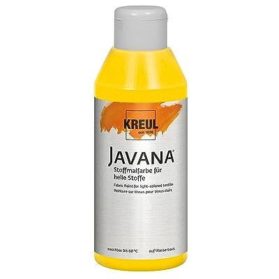 KREUL 91312 Javana Stoffmalfarbe für helle Stoffe, 250 ml Glas in goldgelb, geschmeidige Farbe auf Wasserbasis mit cremigem Charakter, dringt fasertief ein, waschecht nach Fixierung KREUL 91312 Javana Stoffmalfarbe für helle Stoffe, 250 ml Glas in goldgelb, geschmeidige Farbe auf Wasserbasis mit cremigem Charakter, dringt fasertief ein, waschecht nach Fixierung