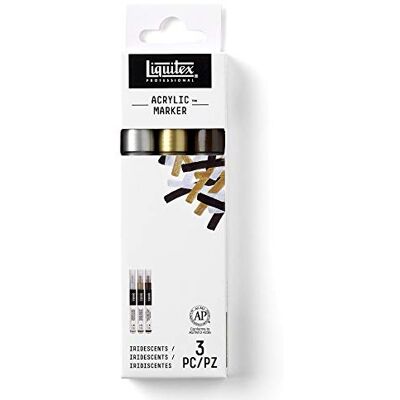 Liquitex 3699244 Professional Paint Acrylfarben Marker, Künstlerpigmente zum Zeichen, Malen auf Papier, Leinwand, Textilien, feine Spitze 3 Marker Set Irisierend Liquitex 3699244 Professional Paint Acrylfarben Marker, Künstlerpigmente zum Zeichen, Malen auf Papier, Leinwand, Textilien, feine Spitze 3 Marker Set Irisierend