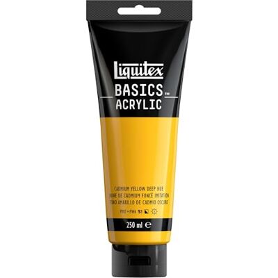 Liquitex 88700217 Basics Acrylfarbe, monopigmentierte Künstlerpigmente, lichtecht, mittlere Viskosität, Archivqualität, seidenglänzender Finish, 250ml Tube Kadmiumgelb Dunkel Farbton Liquitex 88700217 Basics Acrylfarbe, monopigmentierte Künstlerpigmente, lichtecht, mittlere Viskosität, Archivqualität, seidenglänzender Finish, 250ml Tube Kadmiumgelb Dunkel Farbton