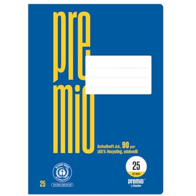 Staufen Premio Schulheft 5 Hefte à 32 Blatt, DIN A4, liniert mit Rand Lineatur 25, 100% Recyclingpapier, zertifiziert mit dem Blauen Engel, abgerundete Ecken, 90 g/m² Papier Staufen Premio Schulheft 5 Hefte à 32 Blatt, DIN A4, liniert mit Rand Lineatur 25, 100% Recyclingpapier, zertifiziert mit dem Blauen Engel, abgerundete Ecken, 90 g/m² Papier