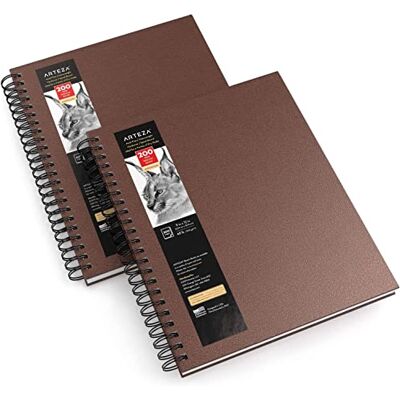 ARTEZA Skizzenbuch, 22,9 x 30,5 cm, 2er-Pack, brauner Zeichenblock, insgesamt 200 Blatt, 100 g/m², Hardcover-Skizzenbuch, Spiralbindung, Verwendung mit Bleistiften, Kohle, Stiften, Buntstiften und ARTEZA Skizzenbuch, 22,9 x 30,5 cm, 2er-Pack, brauner Zeichenblock, insgesamt 200 Blatt, 100 g/m², Hardcover-Skizzenbuch, Spiralbindung, Verwendung mit Bleistiften, Kohle, Stiften, Buntstiften und