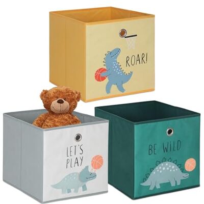 Relaxdays 3er Set, Kinder Aufbewahrungsboxen, süße Dino-Motive, Faltbox für Würfelregale, HBT: 30x30x30 cm, Textil, bunt Relaxdays 3er Set, Kinder Aufbewahrungsboxen, süße Dino-Motive, Faltbox für Würfelregale, HBT: 30x30x30 cm, Textil, bunt