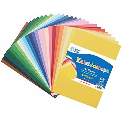 Baker Ross FC968 Großpackung Buntes A4 Bastelpapier 50 Blatt, DIN A4 Papier zum Basteln für Kinder Baker Ross FC968 Großpackung Buntes A4 Bastelpapier 50 Blatt, DIN A4 Papier zum Basteln für Kinder