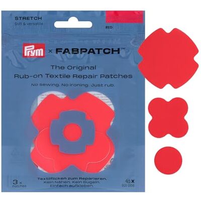 Prym 921008 FabPatch STRETCH Rub-on Patch Rot (3 Stück) – Selbstklebende bi-elastische Reparaturflicken für Sportbekleidung, Leggings, Jacken & Sneaker – Textilreparatur ohne Nähen & Bügeln Prym 921008 FabPatch STRETCH Rub-on Patch Rot (3 Stück) – Selbstklebende bi-elastische Reparaturflicken für Sportbekleidung, Leggings, Jacken & Sneaker – Textilreparatur ohne Nähen & Bügeln