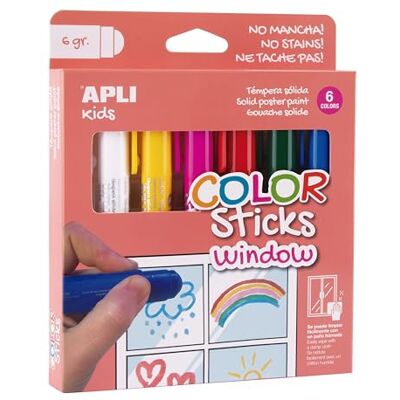 APLI Kids 19363 Color Sticks Window, Feste Temperafarben zum Bemalen von Glas, 6 Stück à 6 g in verschiedenen Farben: Weiß, Gelb, Rosa, Rot, Grün und Blau APLI Kids 19363 Color Sticks Window, Feste Temperafarben zum Bemalen von Glas, 6 Stück à 6 g in verschiedenen Farben: Weiß, Gelb, Rosa, Rot, Grün und Blau