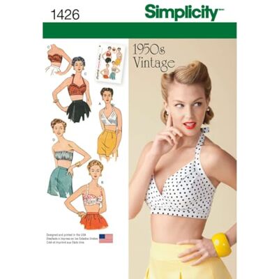 Simplicity Simplcity Schnittmuster 1426: Damen-BH-Tops im Vintage-Stil der 1950er Jahre, Größe D5, Papier, weiß, (4-6-8-10-12) Simplicity Simplcity Schnittmuster 1426: Damen-BH-Tops im Vintage-Stil der 1950er Jahre, Größe D5, Papier, weiß, (4-6-8-10-12)