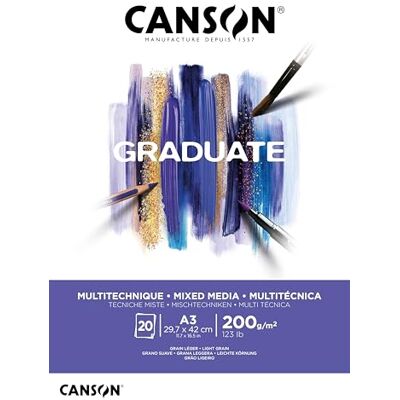 Canson Graduate C400110378 Mix Media Papier Block, DIN A3, 20 Blatt, 200 g/m² Weiß Canson Graduate C400110378 Mix Media Papier Block, DIN A3, 20 Blatt, 200 g/m² Weiß