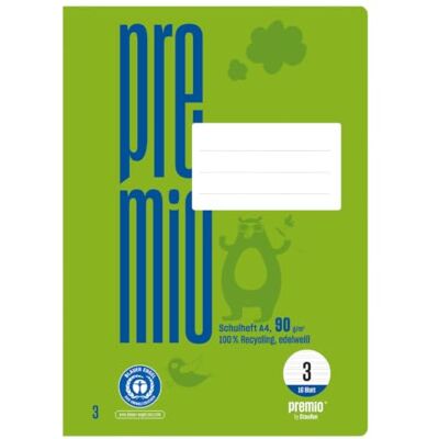 Staufen Premio Schulheft 4 Hefte à 16 Blatt, DIN A4, 14 Doppellinien Lineatur 3, 100% Recyclingpapier, zertifiziert mit dem Blauen Engel, abgerundete Ecken, 90 g/m² Papier Staufen Premio Schulheft 4 Hefte à 16 Blatt, DIN A4, 14 Doppellinien Lineatur 3, 100% Recyclingpapier, zertifiziert mit dem Blauen Engel, abgerundete Ecken, 90 g/m² Papier