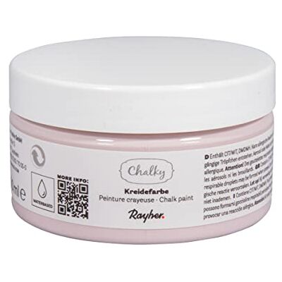 Rayher Chalky, Kreidefarbe auf Wasserbasis, puderrosa, Dose 100 ml, für Shabby-Chic, Vintage- und Landhaus-Stil-Looks, 35047270 Rayher Chalky, Kreidefarbe auf Wasserbasis, puderrosa, Dose 100 ml, für Shabby-Chic, Vintage- und Landhaus-Stil-Looks, 35047270