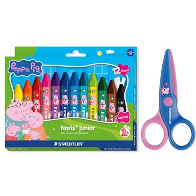 Staedtler Noris junior Peppa Wutz Set mit 12er jumbo Wachsmalkreiden Set und Kinderschere mit abgerundeten Spitzen für erste Bastelübungen Staedtler Noris junior Peppa Wutz Set mit 12er jumbo Wachsmalkreiden Set und Kinderschere mit abgerundeten Spitzen für erste Bastelübungen