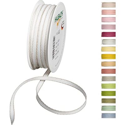 Halbach Seidenbänder Dekorationsbändchen mit Leinenkanten Breite: 7 mm Länge 30 m, Geschenkband zum verzieren basteln oder gestalten, DIY Dekoband, Farbe: weiß/leinen Halbach Seidenbänder Dekorationsbändchen mit Leinenkanten Breite: 7 mm Länge 30 m, Geschenkband zum verzieren basteln oder gestalten, DIY Dekoband, Farbe: weiß/leinen