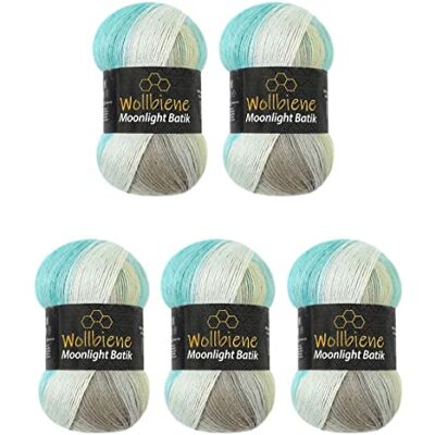 Wollbiene Moonlight Batik 5 x 100g Farbverlaufswolle zum Stricken und Häkeln 500g türkische Wolle (4050 Türkisgrau Beige) Wollbiene Moonlight Batik 5 x 100g Farbverlaufswolle zum Stricken und Häkeln 500g türkische Wolle (4050 Türkisgrau Beige)