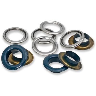Prym 542563 Ösen mit Scheiben, 14 mm, marine/silberfarbig Prym 542563 Ösen mit Scheiben, 14 mm, marine/silberfarbig