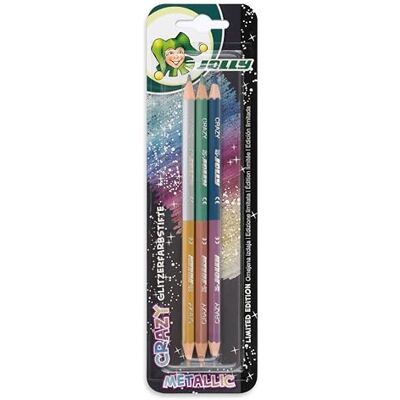 JOLLY Crazy Glitzerfarbstifte Duo, 3er Pack, Hochpigmentierte Metallic-Minen, Brillante Glitzereffekte, Ideal für Kreative Projekte JOLLY Crazy Glitzerfarbstifte Duo, 3er Pack, Hochpigmentierte Metallic-Minen, Brillante Glitzereffekte, Ideal für Kreative Projekte