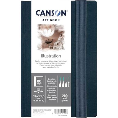 Canson Art Book, Illustrationspapier, glatt, 200 g/m², an der langen Seite gebundenes Buch, Hardcover, 14 x 21,6 cm, Weiß, 40 Blatt Canson Art Book, Illustrationspapier, glatt, 200 g/m², an der langen Seite gebundenes Buch, Hardcover, 14 x 21,6 cm, Weiß, 40 Blatt