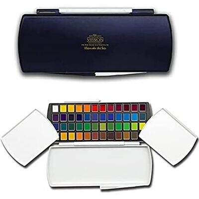 Mijello 87029 Mission Gold Aquarell-Kasten mit 1/2 Näpfchen, cadmiumfreie Künstler-Aquarellfarbe, 48 halbe Näpfchen je 1,2 ml Aquarell-Farbe, inkl. 2 Mischpaletten Mijello 87029 Mission Gold Aquarell-Kasten mit 1/2 Näpfchen, cadmiumfreie Künstler-Aquarellfarbe, 48 halbe Näpfchen je 1,2 ml Aquarell-Farbe, inkl. 2 Mischpaletten