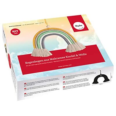 Rayher 55946999 Bastelpackung Makramee Regenbogen, Kordel und Wolle, ca. 25 x 20 cm, Regenbogen Dekoration Rayher 55946999 Bastelpackung Makramee Regenbogen, Kordel und Wolle, ca. 25 x 20 cm, Regenbogen Dekoration