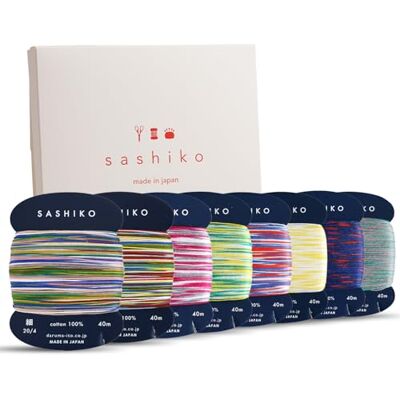 Daruma Sashiko-Garn, 100% Baumwolle, Kartentyp (43 Yd) x 8 Farben, mit englischer Anleitung, Näh- und Stickerei-Set (Kasuri) Daruma Sashiko-Garn, 100% Baumwolle, Kartentyp (43 Yd) x 8 Farben, mit englischer Anleitung, Näh- und Stickerei-Set (Kasuri)