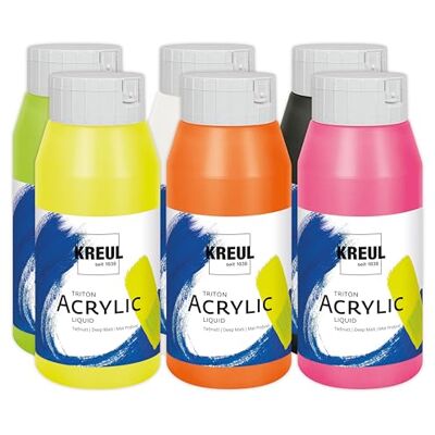 KREUL 35604-17999 Triton Acrylic Liquid Set Neon Colors 6 x 750 ml, Hochwertige Künstler-Acrylfarben in Studienqualität mit leicht fließendem Charakter, zum Mischen geeignet KREUL 35604-17999 Triton Acrylic Liquid Set Neon Colors 6 x 750 ml, Hochwertige Künstler-Acrylfarben in Studienqualität mit leicht fließendem Charakter, zum Mischen geeignet