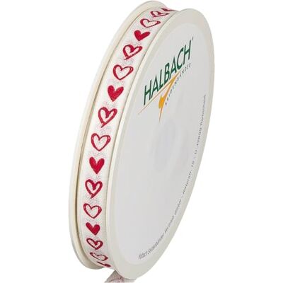 Halbach Seidenbänder Geschenkband "Herzen" Breite 10mm Länge 20m Druckband mit Herz Motiv Perfektes Band für Hochzeit oder Valentinstag Farbe: creme/rot Halbach Seidenbänder Geschenkband "Herzen" Breite 10mm Länge 20m Druckband mit Herz Motiv Perfektes Band für Hochzeit oder Valentinstag Farbe: creme/rot