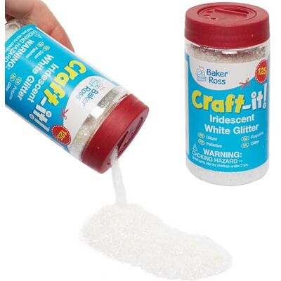 Baker Ross Schimmernder weißer Glitzerpuder für Kinder zum Verzieren von Karten und Bastelprojekten, Weiß Baker Ross Schimmernder weißer Glitzerpuder für Kinder zum Verzieren von Karten und Bastelprojekten, Weiß