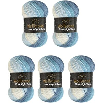 Wollbiene Moonlight Batik 5 x 100g Farbverlauf Strickwolle 500g zum Häkeln 20% türkische Wolle blau-weiß Farbverlauf Wollbiene Moonlight Batik 5 x 100g Farbverlauf Strickwolle 500g zum Häkeln 20% türkische Wolle blau-weiß Farbverlauf