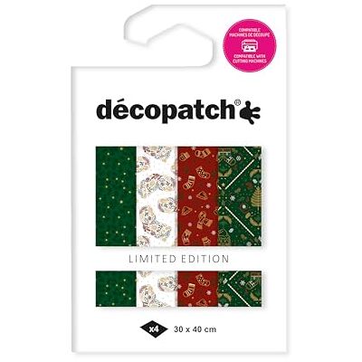 décopatch TD935C Packung mit 4 Bögen -Papier 30x40cm mit Metallic-Effekt sortiert, Weihnachten Vintage, 1 Pack décopatch TD935C Packung mit 4 Bögen -Papier 30x40cm mit Metallic-Effekt sortiert, Weihnachten Vintage, 1 Pack