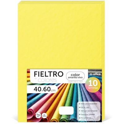 m-office Bastelfilz für DIY-Projekte, Filzplatten in bunten Farben, Weich und Flexibel, Material für Nähen und Patchwork Stoffe, Handarbeiten, Deko Kunsthandwerk, 20x30cm, (Leuchtend Gelb, 10 Stk) m-office Bastelfilz für DIY-Projekte, Filzplatten in bunten Farben, Weich und Flexibel, Material für Nähen und Patchwork Stoffe, Handarbeiten, Deko Kunsthandwerk, 20x30cm, (Leuchtend Gelb, 10 Stk)