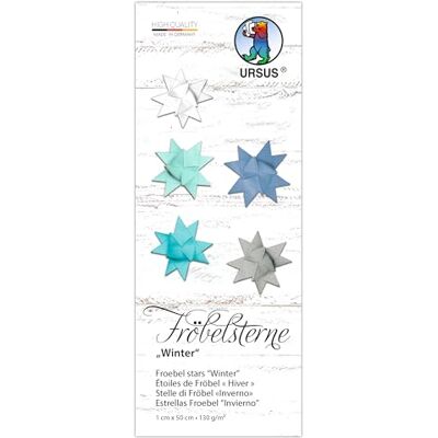 Ursus 3498 00 99 Fröbelsterne "Winter", 130 g/m² aus Tonzeichenpapier, 100 Faltstreifen, Größe 1 x 50 cm, Ø 4,3 cm, 5 Farben, mit Bastelanleitung, DIY Bastelpapier zum falten Ursus 3498 00 99 Fröbelsterne "Winter", 130 g/m² aus Tonzeichenpapier, 100 Faltstreifen, Größe 1 x 50 cm, Ø 4,3 cm, 5 Farben, mit Bastelanleitung, DIY Bastelpapier zum falten