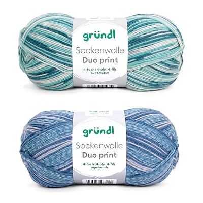 Gründl Wolle Sockenwolle Duo Strickgarn für 2 Paar Socken Strapazierfähig und hautfreundlich 75% Schurwolle, 25% Polyamid 2 Knäuel 100 g / 420 m Nadelstärke 2,5-3 blau Gründl Wolle Sockenwolle Duo Strickgarn für 2 Paar Socken Strapazierfähig und hautfreundlich 75% Schurwolle, 25% Polyamid 2 Knäuel 100 g / 420 m Nadelstärke 2,5-3 blau