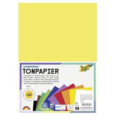 folia 605 Tonpapier Mix, DIN A4, 130 g/m², 100 Blatt sortiert in 10 Farben, zum Basteln und kreativen Gestalten von Karten, Fensterbildern und für Scrapbooking folia 605 Tonpapier Mix, DIN A4, 130 g/m², 100 Blatt sortiert in 10 Farben, zum Basteln und kreativen Gestalten von Karten, Fensterbildern und für Scrapbooking