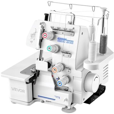 VEVOR Overlock-Nähmaschine 1250 Stiche pro Minute, 3- und 4-Faden-fähig, mit LED-Licht & starken Saugfüßen, robuste Nähmaschine mit Metallrahmen für verschiedene Stoffe, Weiß VEVOR Overlock-Nähmaschine 1250 Stiche pro Minute, 3- und 4-Faden-fähig, mit LED-Licht & starken Saugfüßen, robuste Nähmaschine mit Metallrahmen für verschiedene Stoffe, Weiß