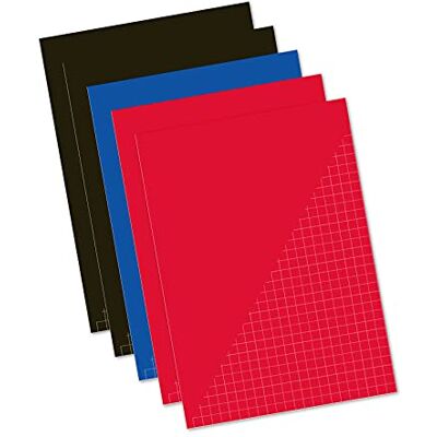 Kangaro Schulhefte A4 kartiert 10mm 80 blatt sortiert 5er Pack, K-58340, Zwart/blauw/rood Kangaro Schulhefte A4 kartiert 10mm 80 blatt sortiert 5er Pack, K-58340, Zwart/blauw/rood