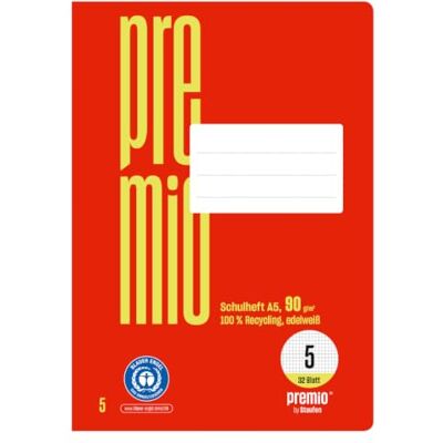 Staufen Premio Schulhefte 5 Hefte à 32 Blatt, DIN A5, kariert 5 mm Lineatur 5, 100% Recyclingpapier, zertifiziert mit dem Blauen Engel, abgerundete Ecken, 90 g/m² Papier Staufen Premio Schulhefte 5 Hefte à 32 Blatt, DIN A5, kariert 5 mm Lineatur 5, 100% Recyclingpapier, zertifiziert mit dem Blauen Engel, abgerundete Ecken, 90 g/m² Papier