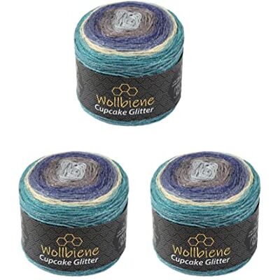Wollbiene Cupcake Glitter Simli 3 x 150g Strickwolle 450 Gramm Wolle zum Stricken und Häkeln Babywolle türkische Wolle Farbverlaufswolle Glitzer (petrol türkis grau 2140) Wollbiene Cupcake Glitter Simli 3 x 150g Strickwolle 450 Gramm Wolle zum Stricken und Häkeln Babywolle türkische Wolle Farbverlaufswolle Glitzer (petrol türkis grau 2140)