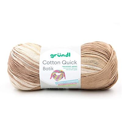 Gründl Wolle Cotton Quick Batik 1 x 100 g, Natur-braun-beige Strickgarn / Häkelgarn, Garn mit Farbverlauf aus 100 % Baumwolle, OEKO-TEX zertifiziert, 100 g / 260 m, Nadelstärke: 3 4 Gründl Wolle Cotton Quick Batik 1 x 100 g, Natur-braun-beige Strickgarn / Häkelgarn, Garn mit Farbverlauf aus 100 % Baumwolle, OEKO-TEX zertifiziert, 100 g / 260 m, Nadelstärke: 3 4