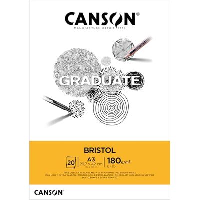 Canson Graduate C400110384 Bristol Block, DIN A3, 20 Blatt, 180 g/m², Weiß Canson Graduate C400110384 Bristol Block, DIN A3, 20 Blatt, 180 g/m², Weiß