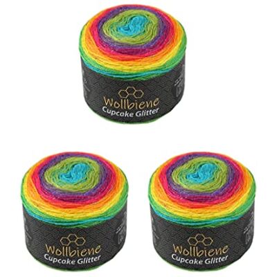 Wollbiene Cupcake Glitter Simli 3 x 150g Strickwolle 450 Gramm Wolle zum Stricken und Häkeln Babywolle türkische Wolle Farbverlaufswolle Glitzer (3040 regenbogen) Wollbiene Cupcake Glitter Simli 3 x 150g Strickwolle 450 Gramm Wolle zum Stricken und Häkeln Babywolle türkische Wolle Farbverlaufswolle Glitzer (3040 regenbogen)