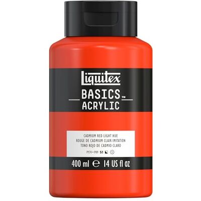Liquitex 8870318 Basics Acrylfarbe, monopigmentierte Künstlerpigmente, lichtecht, mittlere Viskosität, Archivqualität, seidenglänzender Finish, 400ml Flasche Kadmiummiumrot hell Farbton Liquitex 8870318 Basics Acrylfarbe, monopigmentierte Künstlerpigmente, lichtecht, mittlere Viskosität, Archivqualität, seidenglänzender Finish, 400ml Flasche Kadmiummiumrot hell Farbton