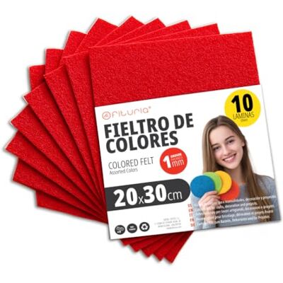 OFITURIA Bastelfilz für DIY-Projekte, Bunte Filzstoffe für Patchwork, Nähen, Schule, Kunst und Dekoration 20x30cm (Rot, 10 Stk) OFITURIA Bastelfilz für DIY-Projekte, Bunte Filzstoffe für Patchwork, Nähen, Schule, Kunst und Dekoration 20x30cm (Rot, 10 Stk)
