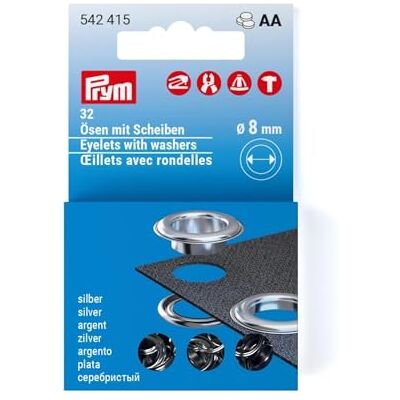 Prym 542415 Ösen mit Scheiben Nachfüllset, 8 mm, silberfarbig Prym 542415 Ösen mit Scheiben Nachfüllset, 8 mm, silberfarbig